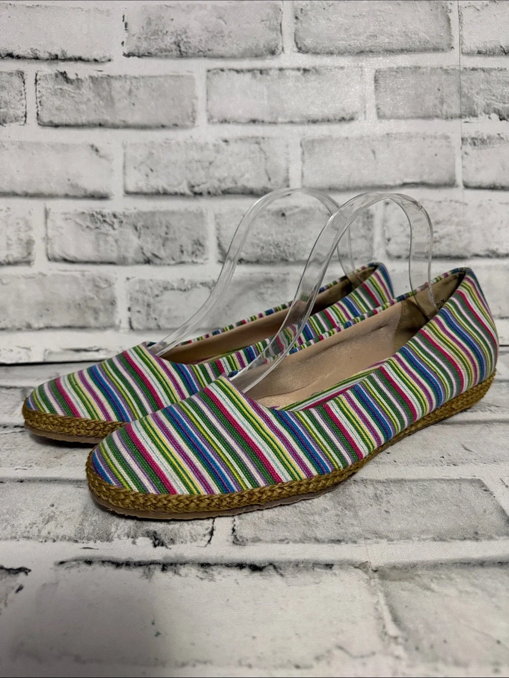 Beacon Vintage Multicolor Stripe Espadrille Flats - Green Pink Blue Purple White
